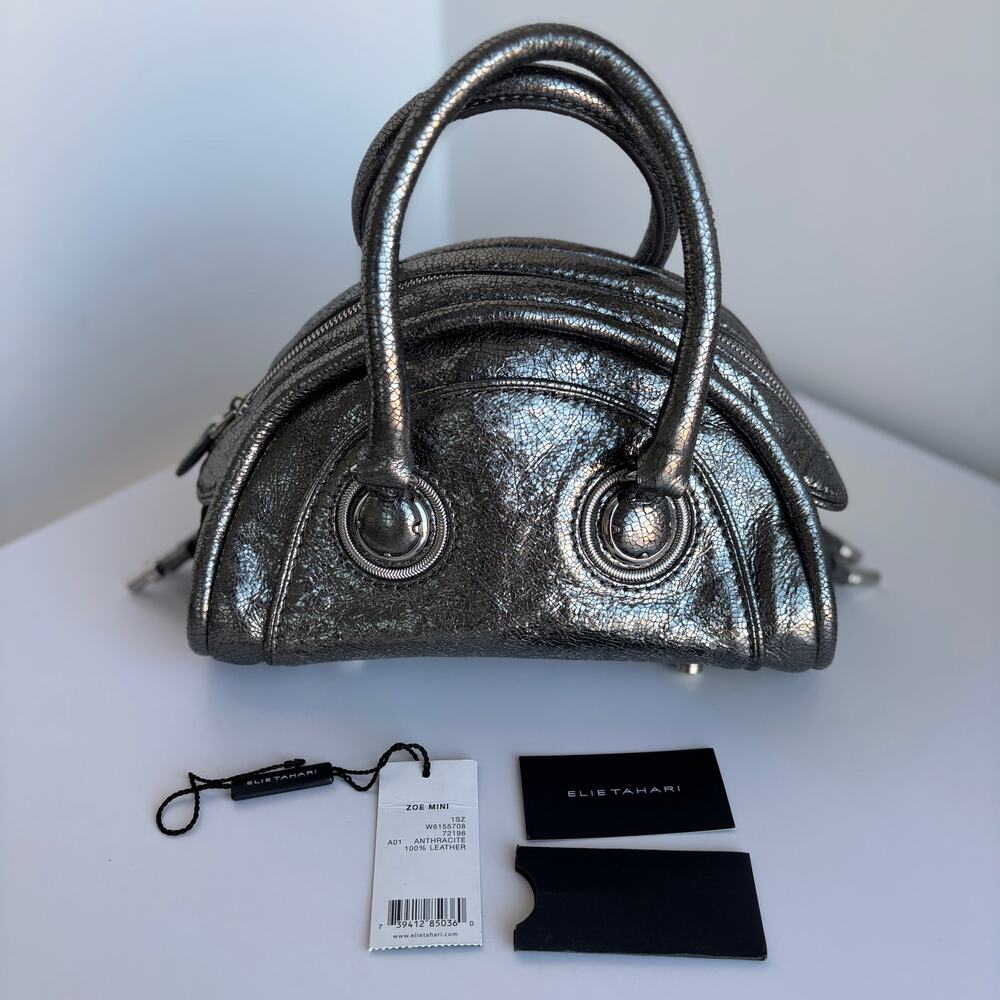 Elie Tahari Zoe Mini Satchel Bag 100% leather in Silver with tags